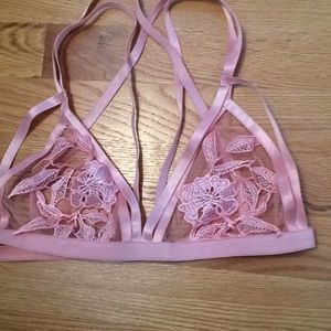 Pink strappy Bralette with floral appliqué